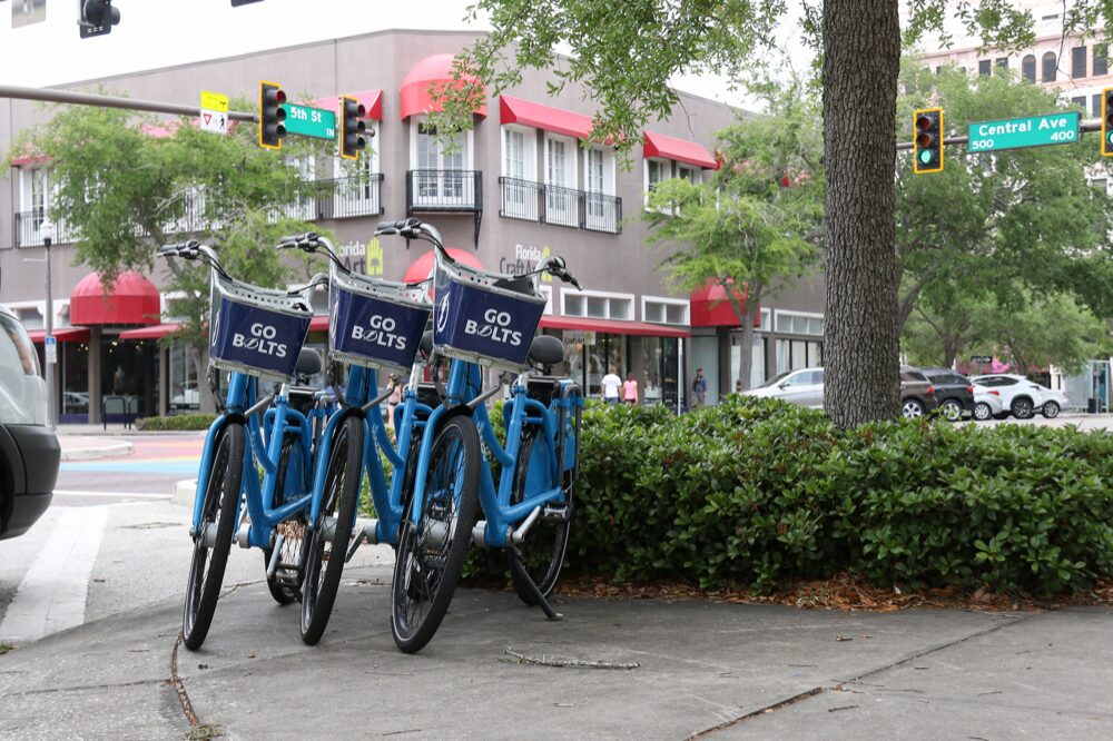 Coast Bike Share Rentals outside of Florida Craft Art on Central Ave.
