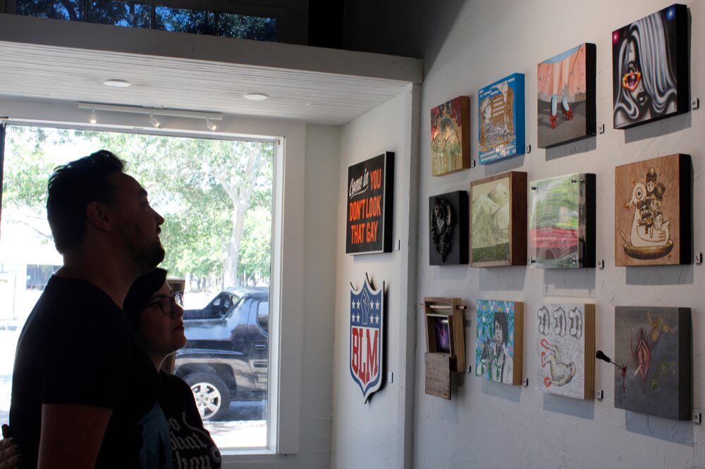 Artists Robert Phelps and Monika Sylvestre who have pieces in the 100 films show. Photo by Dinorah Prevost.