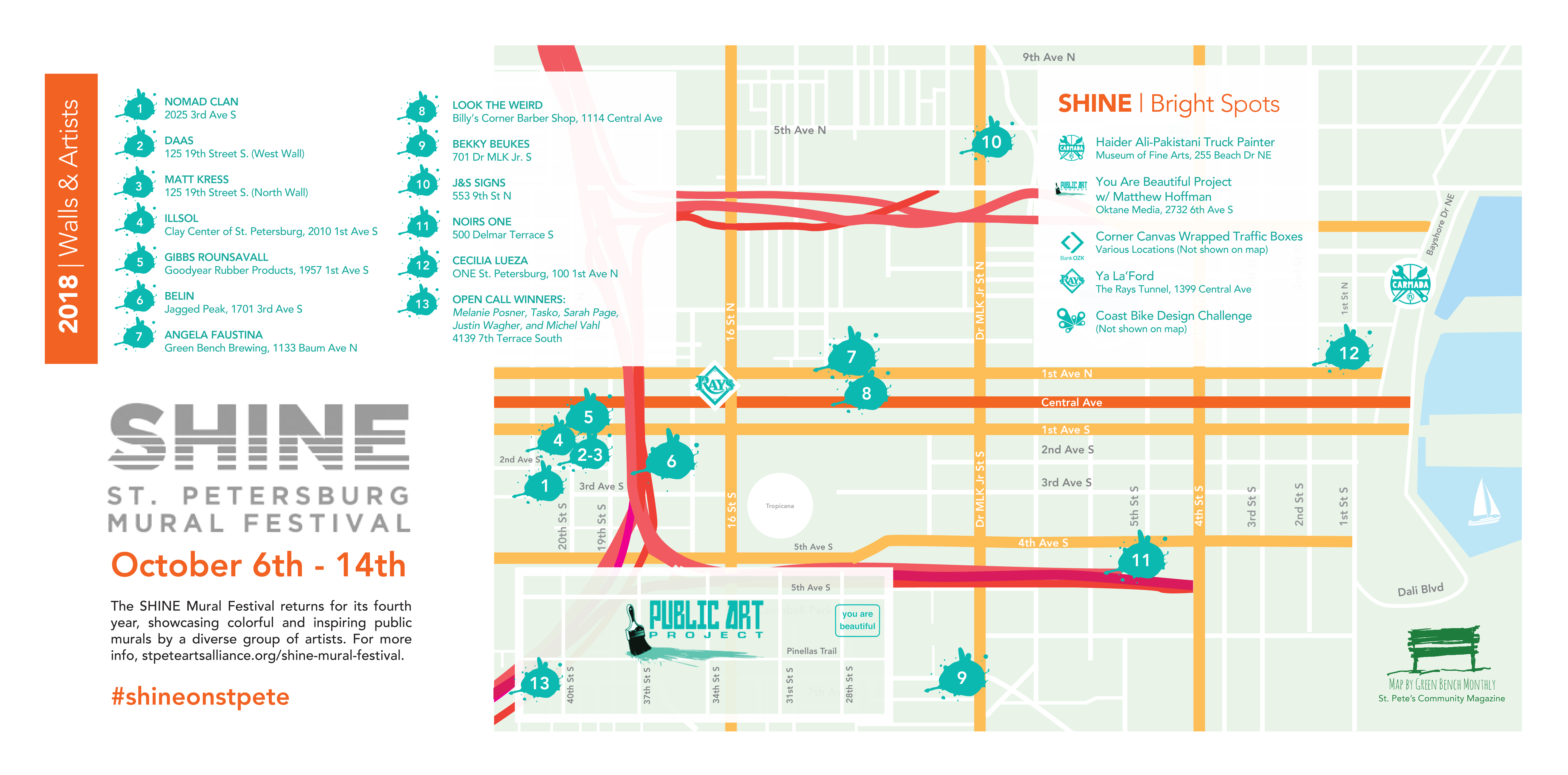 2018 SHINE Mural Festival Map by Green Bench Monthly