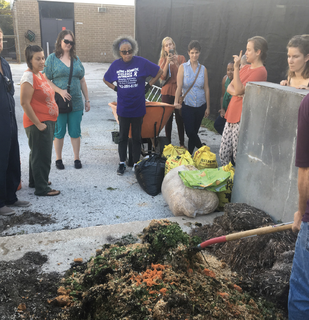 PCCA composting demonstration. Scraps from local businesses like Black Crow, Love Food Central, Mother Kombucha and Squeeze were used alongside Pinellas Technical College’s culinary department scraps to make this pile.