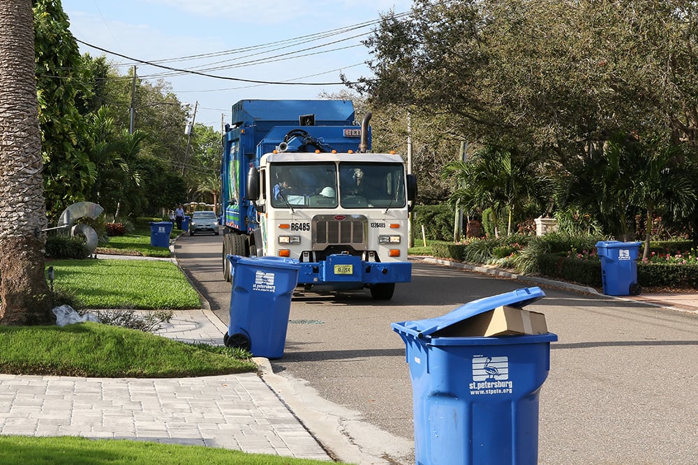 Most glass, cans, cartons, newspapers, and most plastics can be placed in bins. Yard waste, dry-cleaning bags, Styrofoam, and plastic grocery bags do not qualify! Photo by Brian Brakebill.