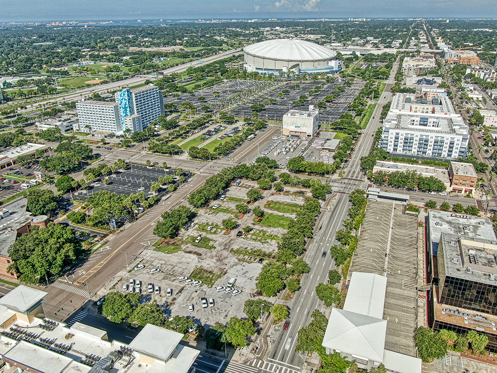 Aerial shot looking over UPC’s future 150,000 sf headquarters at 800 1st Ave S. Photo by Bronson Cheeks.