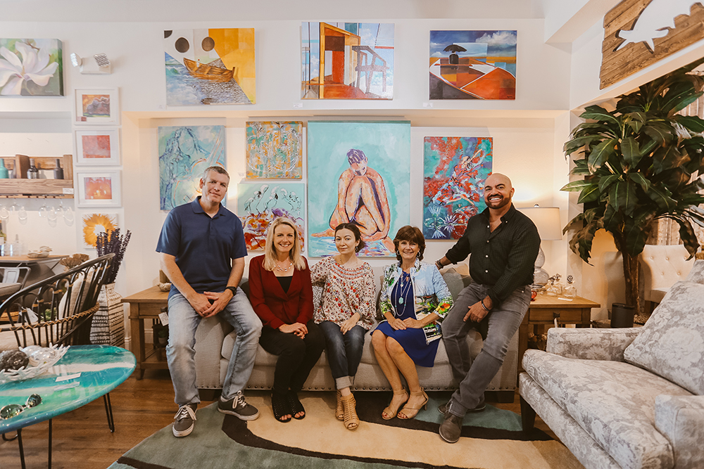 From left to right: owners Shawn & Sondra, Showroom Manager Laura, Interior Designer Lydia and Artist and Interior Designer Rodney Photo by Kristina Holman.