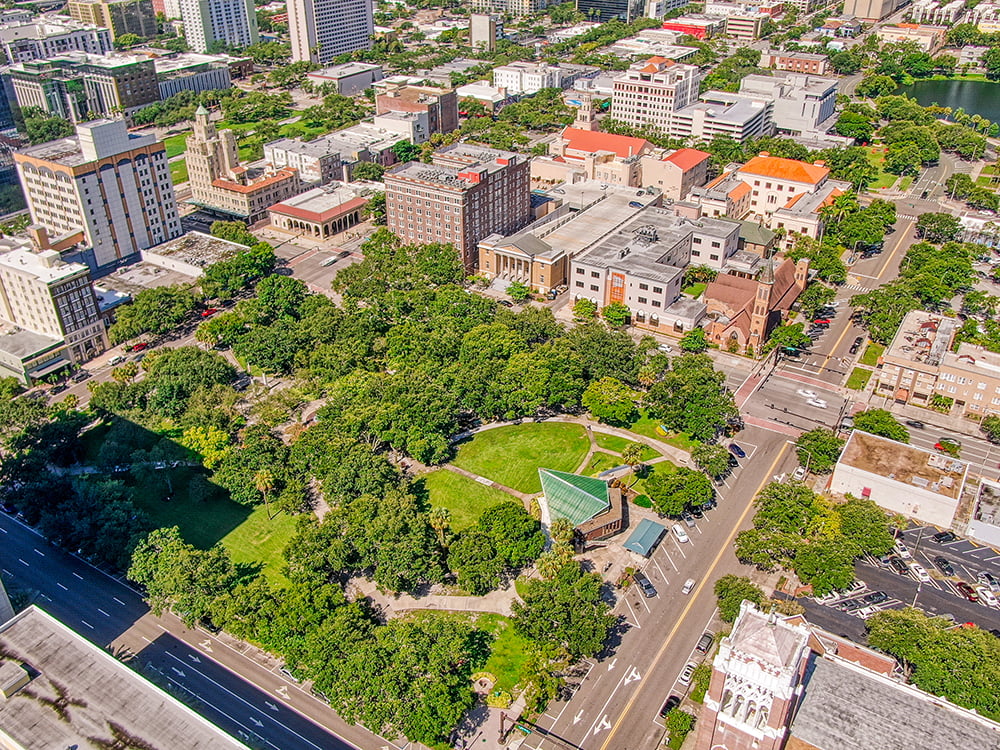 Aerial view of Williams Park; between 4th and 3rd Streets North and between 2nd and 1st Avenues North. Photo by Bronson Cheeks