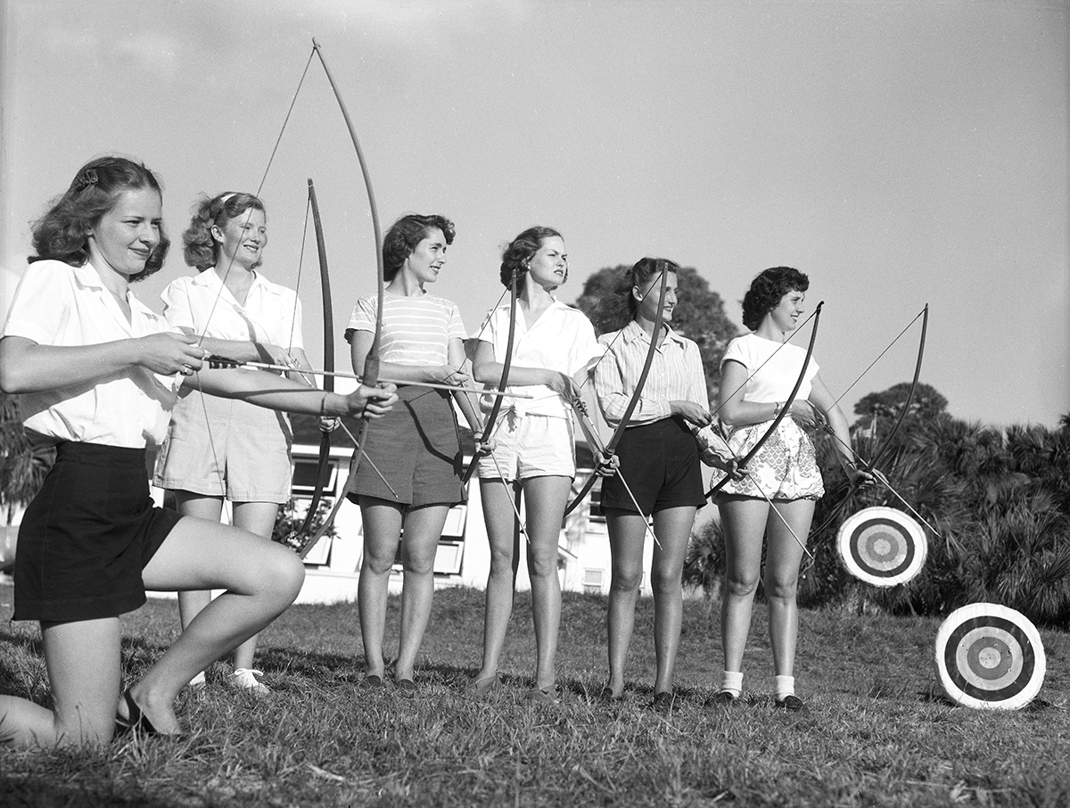 Archery class at Saint Petersburg Junior College - Saint Petersburg, Florida. 1947-11-05. State Archives of Florida, Florida Memory.
