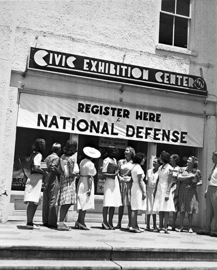 Volunteer registration at the Civic Exhibition Center - St. Petersburg, Florida. 1942. State Archives of Florida, Florida Memory.