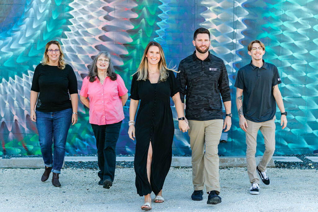 Susie Saxe – Office Manager, Karen Vose – Scheduling Assistant, Samantha Roberts – co owner, Shaun Roberts – co owner, Tyler McClung - Installer. Photo by Jozie Jennings