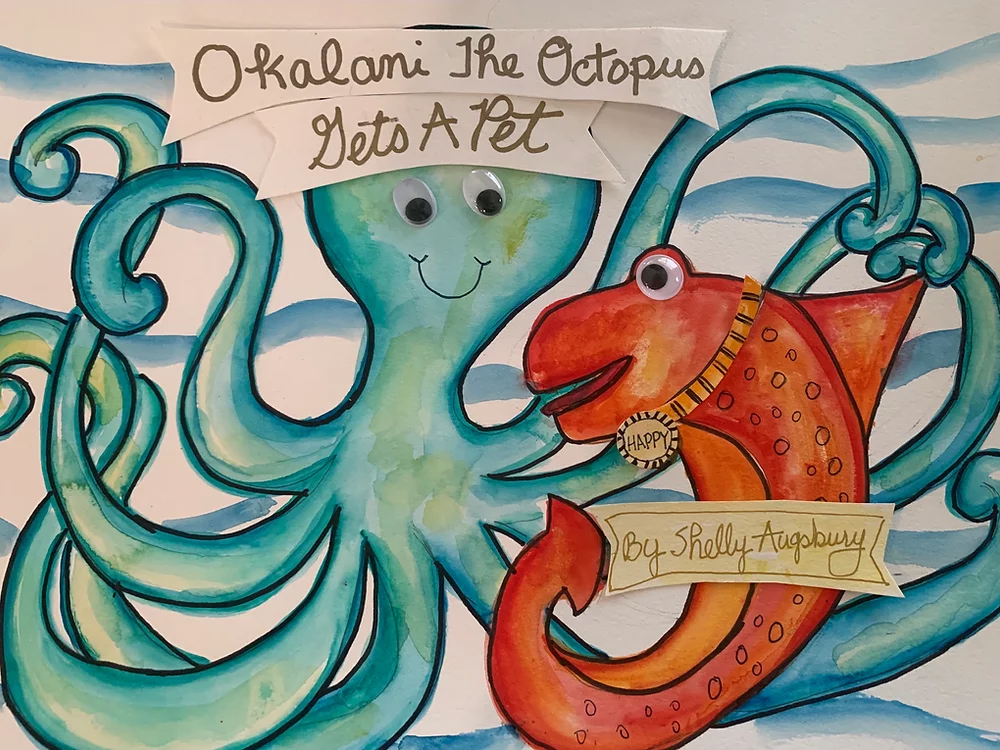 Augsbury currently has six titles for different age groups: Okalani the Octopus Can Count to 10! (Baby-2 years), Okalani the Octopus Gets A Pet (Ages 3-7), Let’s Be Friends With Okalani the Octopus (Ages 2-7), Okalani the Octopus Wants New Shoes (Ages 4-8), Help Okalani the Octopus Save the Ocean (Ages 5-10), Growing Your Family with Okalani the Octopus (Ages 2 and up). Order a signed copy directly from her website: www.okalanitheoctopus.com