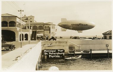 Goodyear blimp RELIANCE over Municipal Pier, c1930.