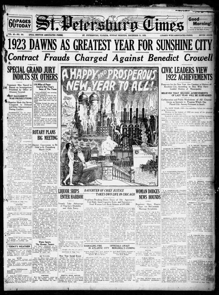 Tampa Bay Times (St. Petersburg, Florida). Sunday, Dec 31, 1922. Tampa Bay Times Newspaper Archives, tampabay.newspapers.com