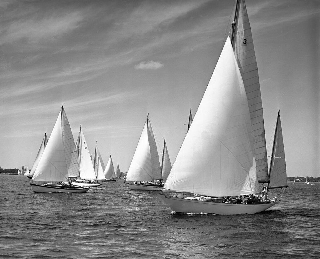Johnson, Francis P. Close-up view of sailboats in the Saint Petersburg-Havana Yacht Race. 1954. State Archives of Florida, Florida Memory.