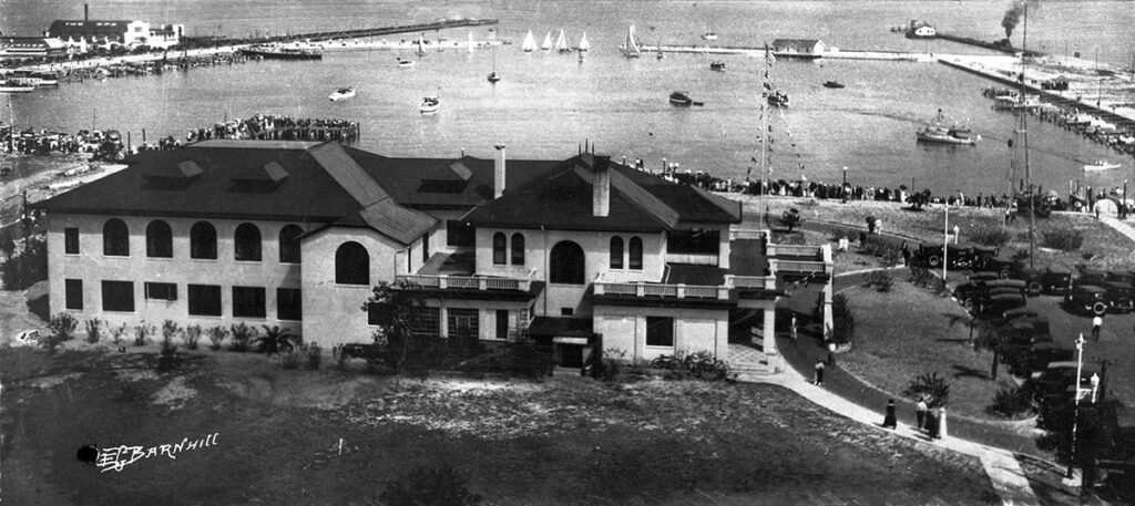 Barnhill, Esmond Grenard, 1894-1987. Bird's eye view of yacht club and basin - Saint Petersburg, Florida. 1920 (circa). State Archives of Florida, Florida Memory.
